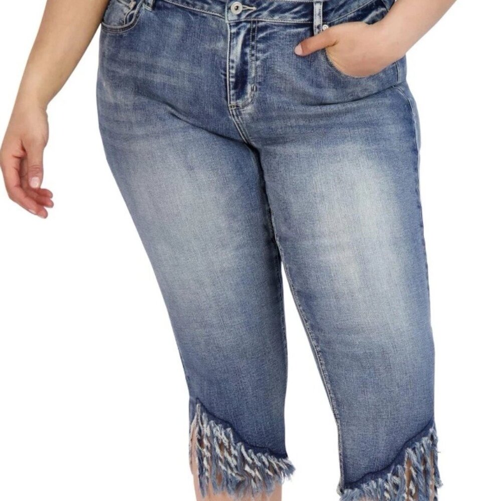 Alivia Ford Plus Size Frayed Hem Curvy Capri Pants Blue 24W NWOT